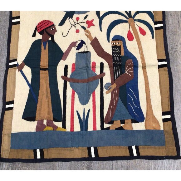Egyptian Wall Hanging Hand Sewn Applique Textile Art Stitched Vintage - Picture 3 of 10